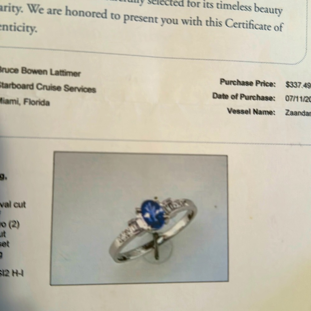 14k white gold and tanzanite ring sz 6 oval cut .40 carats and diamonds .14 c